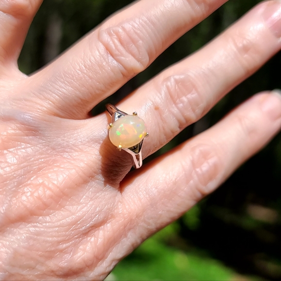 Crisp LARGE opal & blue Spinel Sterling solitaire ring sz7.5 - Picture 4 of 8